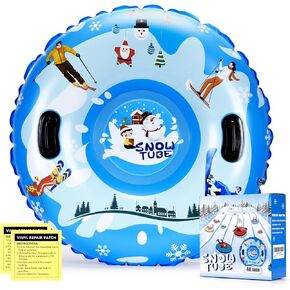 40’’ Snow Tube, Inflatable Snow Tubes for Kids & Adults, Thickened Heavy Duty Sled with Cold-Resistant PVC and Raised Handle, Winter Toys for Outdoor Sledding, Christmas Snow Sleds Gift
