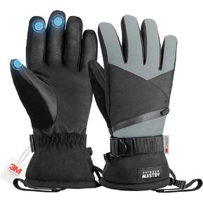 OutdoorMaster Ski Snow Gloves for Women & Men, 3M Thinsulate Waterproof Snowboard Gloves, Winter Warm Windproof Snowmobile Gloves with Double-Pocket