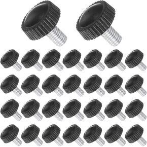 Thumb Screw Knurled Knobs, M5 x 12mm Male Thread, Black Round Head Clamping Screw Threaded Stud Hand Knobs Grip, (Applications: for Machinery Lathes), 30-Pieces