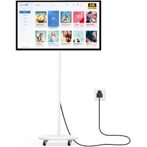 32 Inch Portable TV Smart Screen on Wheels, 2K Rotatable Monitor with Touch Screen, Android OS, 8H Video Play Time, Remote Control Support Type-C, USB and HDMI Port