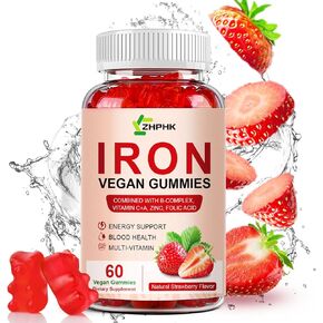 Iron Supplement Gummies for Women, Men & Kids, 65mg Iron & 250mg Vitamin C per Serving - Blood Builder & Immune Support Iron Vitamin Iron Gummy Vitamin with Folate, 2 Pack