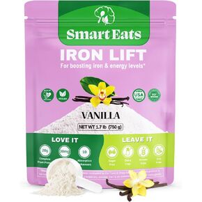 Smart Eats Iron Lift - Powder Drink Mix - Vegan - 30mg Gentle Iron, 20g Protein, 6g Prebiotic Fiber - Build Blood - Combat Anemia - Support Energy, Hair & Gut - Creamy Vanilla Flavor - 30 Scoops