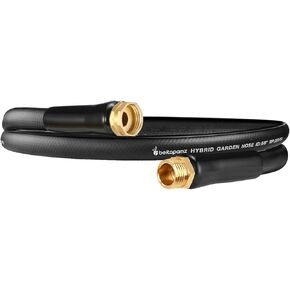 100 ft Garden Hose, 5/8 in Heavy Duty Water Hose 100ft, Flexible No Kinks, Lightweight Hybrid Hose, Solid Fittings Leakproof Rubber Leader Hose for Patio, Lawn & Garden, BT100, Black