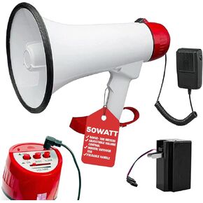 5 CORE 40W Megaphone Bullhorn Cheer Bull Horn Speaker Rechargeable Megaphono 1000 Yard Range Siren Recording USB SD Card AUX Detachable Microphone for Cheerleading, Football, Safety Drills