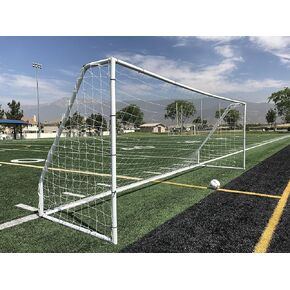 Premier 18 X 7 Ft. Official Regulation Soccer Goal. 2" Diameter Powder Coated Steel Frame w/Durable 4mm Net, Ground Stakes, Elastic Clasps & Re-Usable Ties. 18x7 Foot.