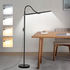LED Floor Lamp, 15W/1800LM Bright Floor Lamps for Living Room with Double Head, Adjustable Gooseneck Dimmable Modern Standing Light for Lash Extension Craft, Eye Caring Reading Lamp for Bedroom Office
