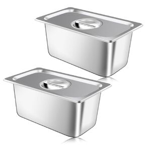 2 Pack Hotel Pan With Lids, 1/3 Size x 6 Inch Deep Steam Table Pans, Restaurant Steam Table Pans, Anti-Jamming Steam Pan, Commercial Stainless Steel Pan