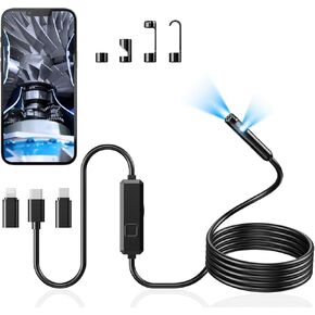 Endoscope Camera with Light, Dual-Lens 1920P HD Borescope with 8 Adjustable LED Lights, IP67 Waterproof Boroscope Inspection Camera Tools, 16.4ft Semi-Rigid Snake Camera for iOS & Android