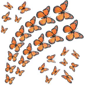 32 Monarch Butterfly Decor, Assorted 4 Sizes 3D Halloween Butterfly Wall Decal for Crafts Halloween Party Wall Table Beadroom Decorations