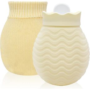 320ml Hot Water Bottle with Smooth Cover, Mini Hot Water Bag for Pain Relief, Waist, Back, Neck, Shoulders, Small Leak Proof Hot Water Bottle with Removable Cover for Women, Kids, Best Gifts