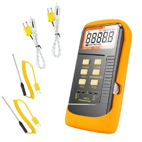 Handheld Thermocouple Thermometer, 2 Channels K Type Thermocouple Probe and 4 Thermocouples, Measuring Range -50°C to 1370°C(-58°F to 2498°F),Contains 2 Stainless Steel K Type Thermocouples