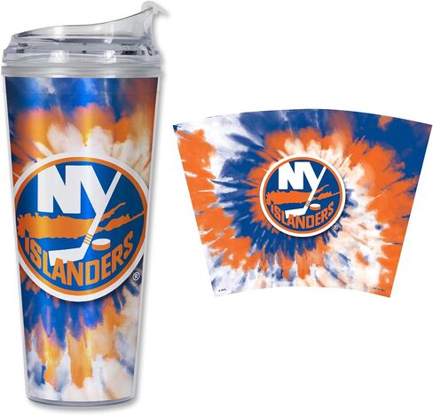 Rico Industries NHL Hockey New York Rangers Team Color Tie Dye 24oz Metallic Acrylic Tumbler with Hinged Lid, Officially Licensed Double Wall Tumbler with Straw in Saudi Arabia