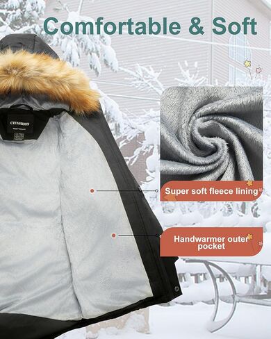 Boy's Winter Coat Waterproof Kids Puffer Jacket Thicken Parka Fleece Lined Bubble Ski Snow Outerwear with Fur Hood in Kuwait