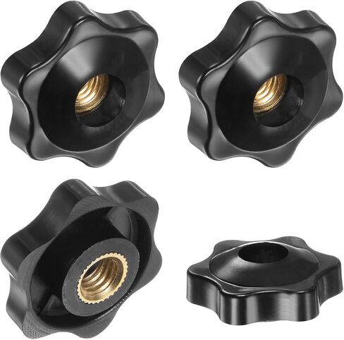 4-Pack 6 Star Knobs, M8 Female Thread 31mm Hexagon Head Through Hole Clamping Grip Handles for Machinery/Electronic/Woodworking, Brass Screw-On Threaded Knob [Black] in Saudi Arabia