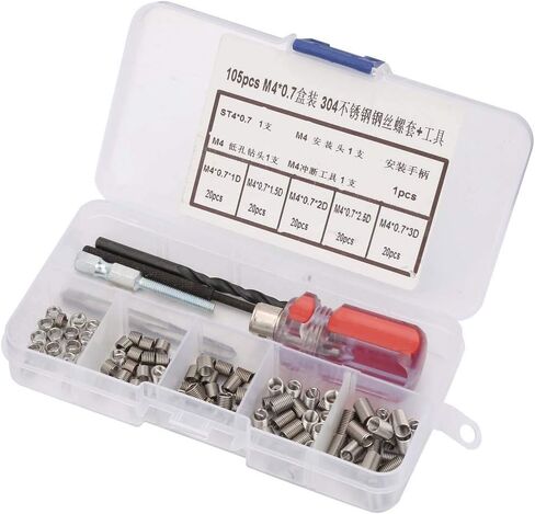YWBL-WH 105Pcs Stainless Steel Wire Screw Sleeve Thread Repair Insert Tool Set (M4*0.7), Comprehensive Tool Set in Saudi Arabia