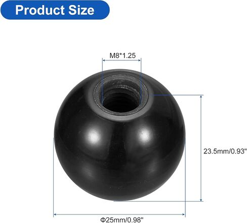 uxcell 6Pcs Threaded Ball Knobs, M8 Female Thread Phenolic Thermoset Ball Knob 20mm Dia Round Operation Ball Handles for Machine Lever Handle, Black in Saudi Arabia