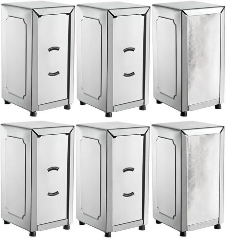 OCS Parts 6-Pack Tall-Fold Two-Sided Napkin Dispenser | Stainless Steel | Holds 150 6" x 13" Tall Fold Napkins | for Home Dining Room Tables, Kitchens, Restaurants, Food Trucks and Delis in Saudi Arabia
