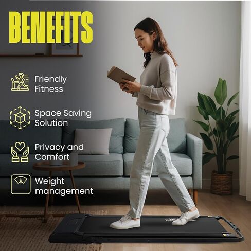 Under Desk Treadmill with Handrail Black, Stay Active with Portable Walking Pad, Compact Walking Pad Treadmill for Office and Home, Easy Assembly Walking Treadmill with 250 lb Weight Capacity in Saudi Arabia