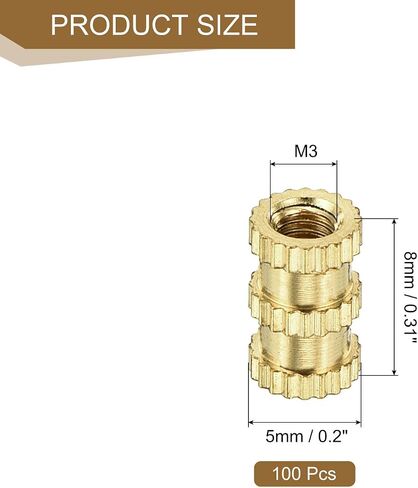 uxcell 200Pcs M5x10x7mm Knurled Insert Nut, Brass Double-Pass Insert Embedment Nuts 3D Printing Brass Nuts for 3D Printing Parts Laptop Automotive Plastic Shell in Saudi Arabia
