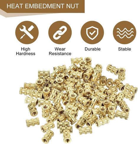 uxcell 200Pcs M5x10x7mm Knurled Insert Nut, Brass Double-Pass Insert Embedment Nuts 3D Printing Brass Nuts for 3D Printing Parts Laptop Automotive Plastic Shell in Saudi Arabia