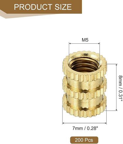 uxcell 200Pcs M5x10x7mm Knurled Insert Nut, Brass Double-Pass Insert Embedment Nuts 3D Printing Brass Nuts for 3D Printing Parts Laptop Automotive Plastic Shell in Saudi Arabia