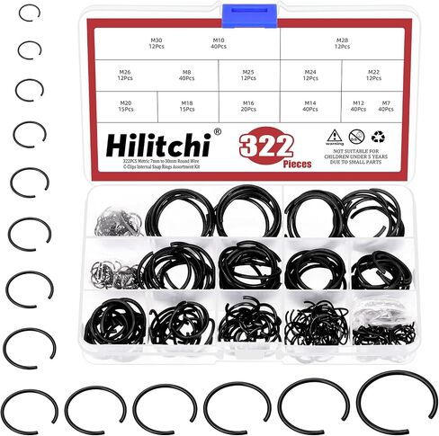 Hilitchi 150PCS Round Wire C-Clips 10 Sizes GB895.2 Retainer Clip Black Internal Snap Rings Round Wire Snap Rings Assortment Kit for Hole Shaft in Saudi Arabia