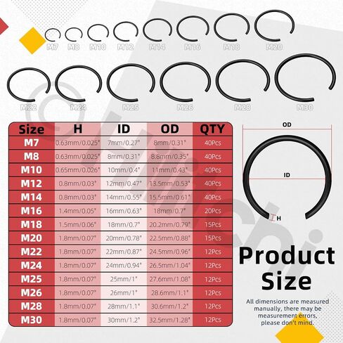 Hilitchi 150PCS Round Wire C-Clips 10 Sizes GB895.2 Retainer Clip Black Internal Snap Rings Round Wire Snap Rings Assortment Kit for Hole Shaft in Saudi Arabia
