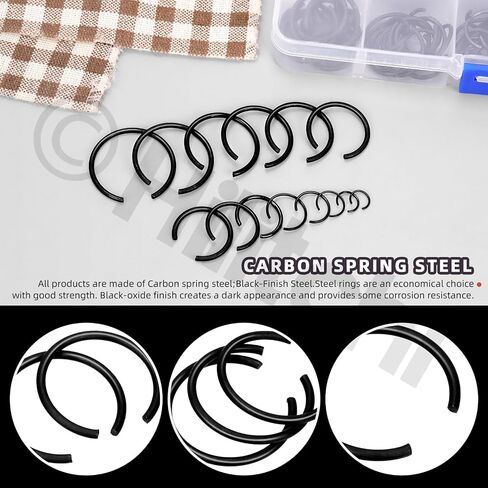 Hilitchi 150PCS Round Wire C-Clips 10 Sizes GB895.2 Retainer Clip Black Internal Snap Rings Round Wire Snap Rings Assortment Kit for Hole Shaft in Saudi Arabia
