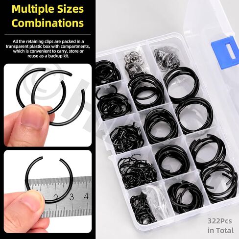 Hilitchi 150PCS Round Wire C-Clips 10 Sizes GB895.2 Retainer Clip Black Internal Snap Rings Round Wire Snap Rings Assortment Kit for Hole Shaft in Saudi Arabia