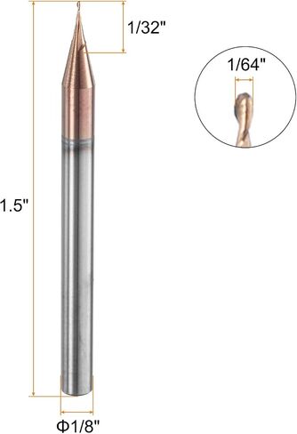 HARFINGTON الكرة نهاية الأنف مطحنة 2 الناي 1/64 "قطر 1/8" عرقوب كربيد التنغستن TiAlN المغلفة دوامة CNC راوتر بت 1/32 "طول القطع كرة نهاية واحدة لنحت النقش طحن in Saudi Arabia