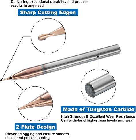 HARFINGTON الكرة نهاية الأنف مطحنة 2 الناي 1/64 "قطر 1/8" عرقوب كربيد التنغستن TiAlN المغلفة دوامة CNC راوتر بت 1/32 "طول القطع كرة نهاية واحدة لنحت النقش طحن in Saudi Arabia