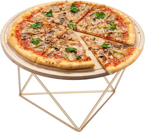 MyGift 10-Inch Gold Tone Metal Pizza Stand Riser with Geometric Design, Serving Plate Holder in Saudi Arabia