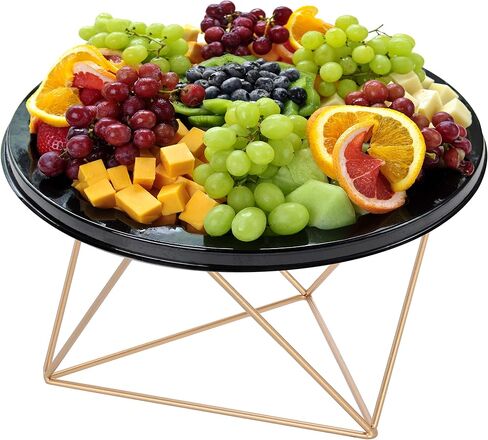 MyGift 10-Inch Gold Tone Metal Pizza Stand Riser with Geometric Design, Serving Plate Holder in Saudi Arabia