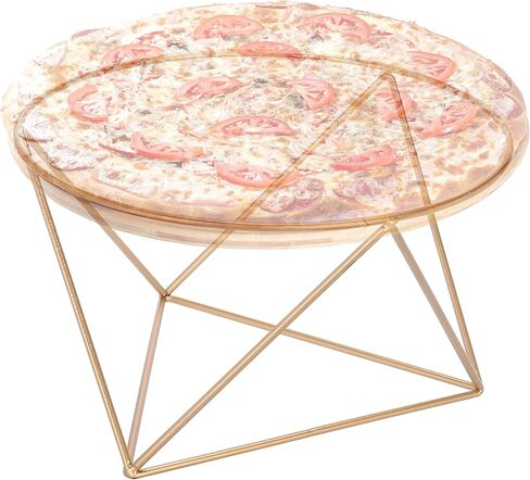 MyGift 10-Inch Gold Tone Metal Pizza Stand Riser with Geometric Design, Serving Plate Holder in Saudi Arabia