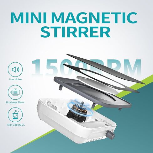 LICHEN Magnetic Stirrer with Stirring Bar, 1500RPM Mini Stir Plate Brushless DC Motor Magnetic Mixer Max Liquid Stirring Capacity 2000ml in Saudi Arabia