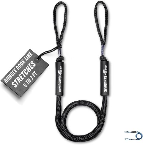 SandShark Premium Anchor Bungee Dock Line. Boat Accessories Anchor Line Absorbs Shock to Anchors and Docks w/Stainless Steel Clip - Black - 7-21ft in Kuwait