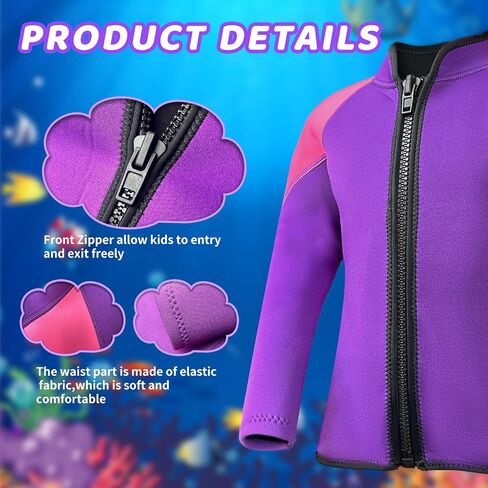 Kids Wetsuit Top for Girls 2mm Neoprene Jacket Long Sleeve Front Zipper Swimsuit Keep Warm Swimwear for Surfing Swimming Diving in Saudi Arabia