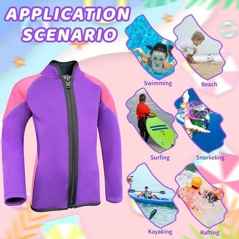 Kids Wetsuit Top for Girls 2mm Neoprene Jacket Long Sleeve Front Zipper Swimsuit Keep Warm Swimwear for Surfing Swimming Diving in Saudi Arabia