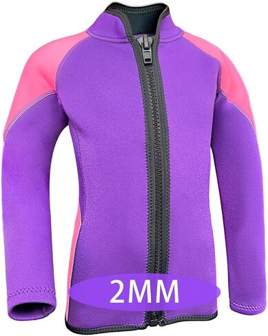 Kids Wetsuit Top for Girls 2mm Neoprene Jacket Long Sleeve Front Zipper Swimsuit Keep Warm Swimwear for Surfing Swimming Diving in Saudi Arabia