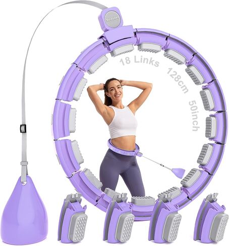 طوق مرجح لفقدان الوزن للبالغين - دائرة لياقة خصر ذكية صامتة مقاس 50 بوصة مع كرة - معدات تمرين عضلات البطن للمنزل باللون الأرجواني in Kuwait
