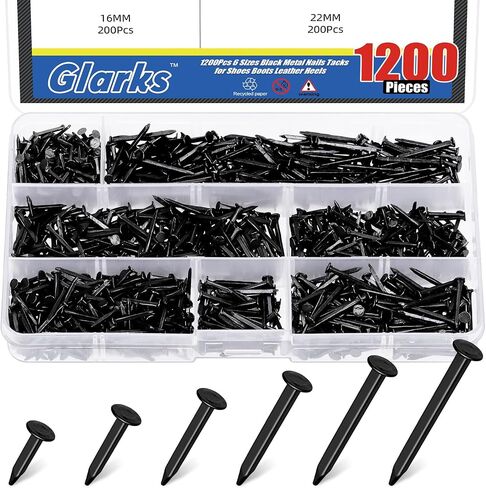 Glarks 1200 قطعة من مسامير إصلاح الأحذية 3/8 بوصة (10 مم) 1/2 بوصة (13 مم) 5/8 بوصة (16 مم) 3/4 بوصة (19 مم) 7/8 بوصة (22 مم) 1 بوصة( 25 مم) مسامير بديلة للأحذية ذات الكعب العالي وأدوات إصلاح الأحذية in Saudi Arabia