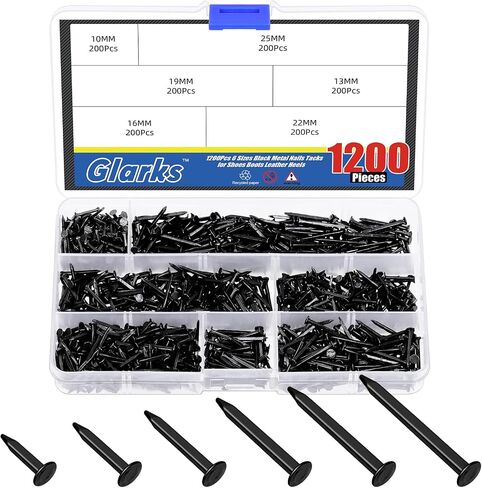 Glarks 1200 قطعة من مسامير إصلاح الأحذية 3/8 بوصة (10 مم) 1/2 بوصة (13 مم) 5/8 بوصة (16 مم) 3/4 بوصة (19 مم) 7/8 بوصة (22 مم) 1 بوصة( 25 مم) مسامير بديلة للأحذية ذات الكعب العالي وأدوات إصلاح الأحذية in Saudi Arabia