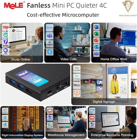 MeLE Mini PC Quieter 4C - الجيل الثاني عشر N100، تصميم بدون مروحة، ذاكرة وصول عشوائي 16 جيجابايت، ذاكرة وصول عشوائي 512 جيجابايت، Windows 11 Pro، شبكة LAN مزدوجة، 2.4/5G Wi-Fi، USB-C كامل الوظائف، سطح مكتب ثلاثي العرض 4K في المنزل والمكتب والتعليم إنترنت  in Kuwait