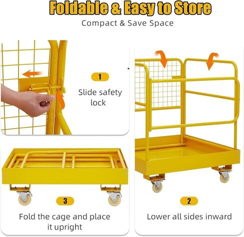 Forklift Safety Cage, 36"x36" inch Heavy Duty Collapsible Forklift Work Platform,1200LBS Capacity with 4 Universal Wheels, for Most Aerial Jobs in Kuwait