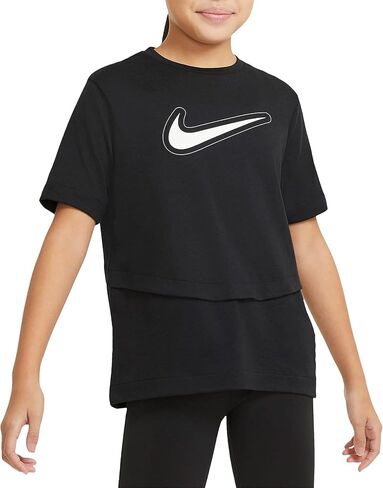 تي شيرت Nike Dri-FIT Trophy للأطفال الكبار (للبنات) بأكمام قصيرة مقاس L (أسود)، مقاس كبير in Saudi Arabia