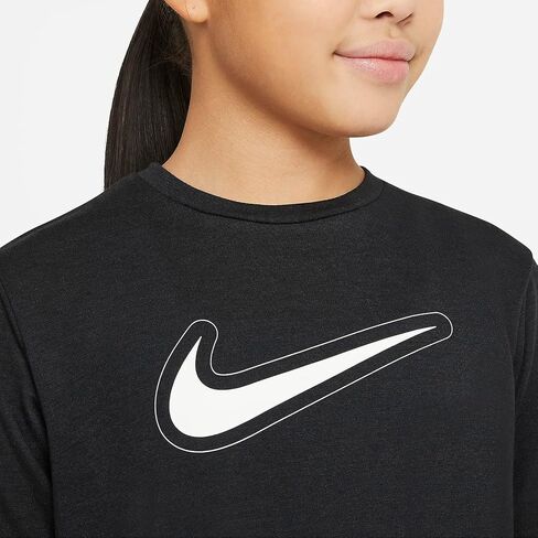 تي شيرت Nike Dri-FIT Trophy للأطفال الكبار (للبنات) بأكمام قصيرة مقاس L (أسود)، مقاس كبير in Saudi Arabia