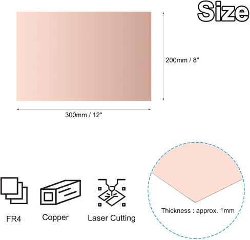 PATIKIL 8x12 inch Single Sided Copper Clad Laminate PCB, 4 Pcs 1.2mm Thickness FR4 Copper Plated Universal Circuit Prototype Board for Etching DIY PCB Kit in Saudi Arabia