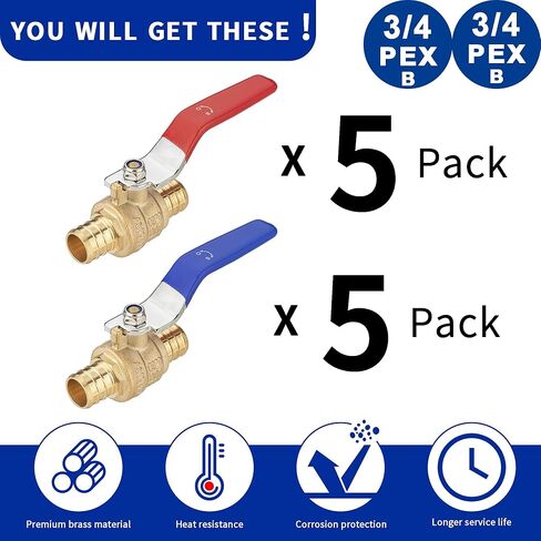 (4 Pack) Lidertik 1/2 inch PEX-B Crimp Ball Valve Shut Off Valve 1/4 Turn Valve LI-QF1-1807-0.5(4 PCS) in Kuwait