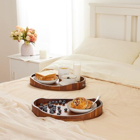 Acacia Wood Serving Tray with Handles, Decorative Ottoman Tray Platter for Breakfast in Bed, Living Room, Coffee Table, Lunch, Dinner, Bathroom, Candle Display,16.5"x13" in Saudi Arabia