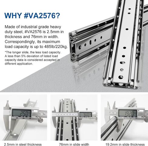 VADANIA 32" Soft Close Heavy Duty Drawer Slides, VK2053, Up to 265lb Load Capacity, 3-Fold Full Extension, Ball Bearing, Side Mount, 1-Pair in Saudi Arabia